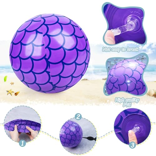 HeyOtter 4PCS Mermaid Beach Balls, Inflatable Pool Ball 10 Inch Mermaid Party Decorations for Kids