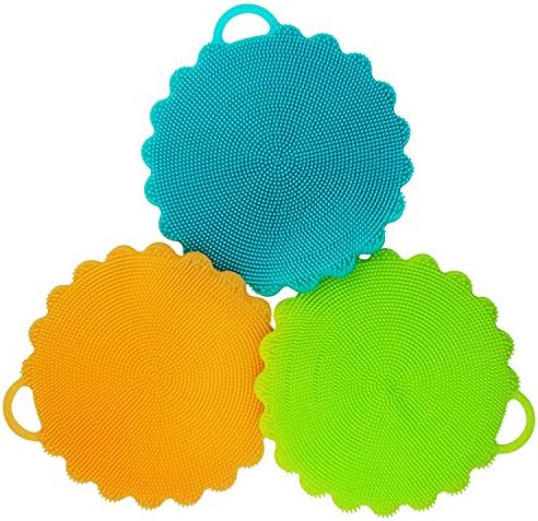 AphroD Kitchen Sponges, Antibacterial Food-Grade Silicone Dishwahing Brush, Non Stick Dish Scrubber for Dish, Fruit and Vegetable Brush, Heat-resistant Mat 3PCS