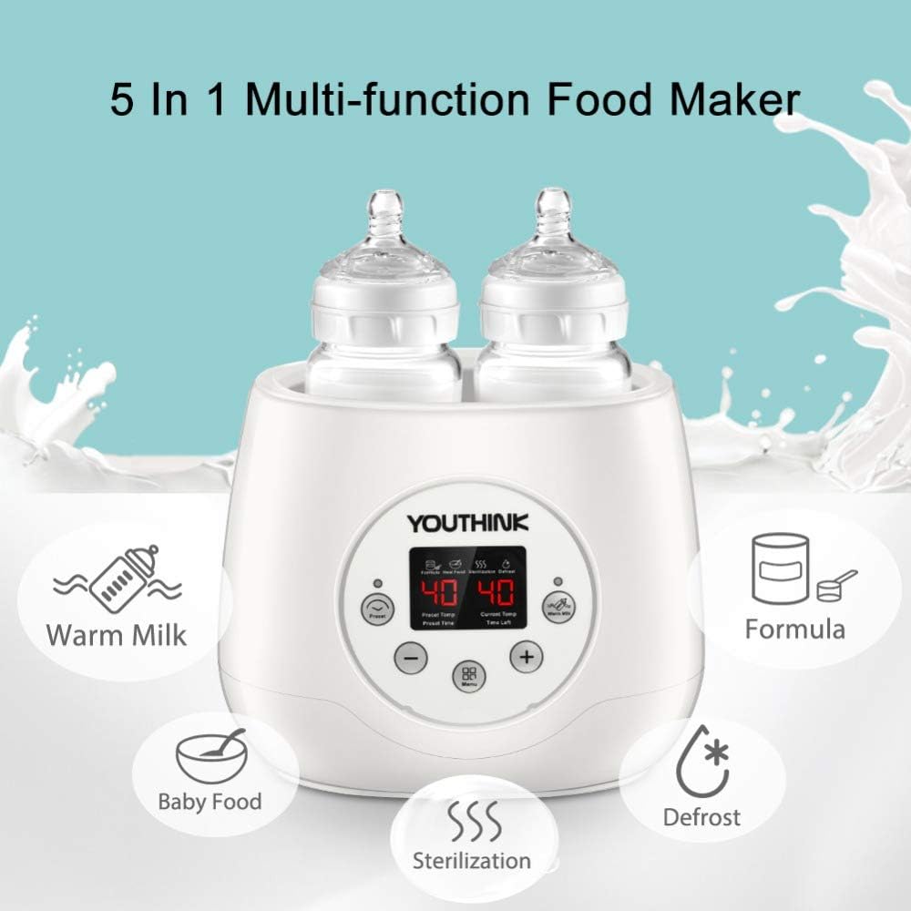 5 In1 Baby Milk Warmer, 200W/LED Panel Shows/Double Bottle Design Heater Universal, for Breast Milk Feeding Baby Food Intelligent Thermostatic