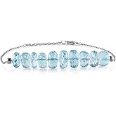 InfinityGemsArt Blue Topaz Bracelets For Women Natural Birthstone Gemstone Beads, Dainty Handmade Jewelry Women, Chakra Energy Crystals, 925 Sterling Silver Chain 8 inch