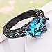 XAHH Women Black Gold Plated Square Blue Aquamarine Cubic Zirconia Vintage Engagement Wedding Ring Size 5-11 Size 8