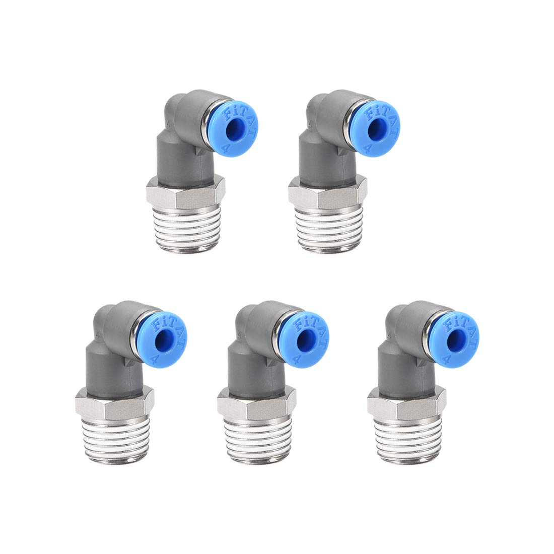 sourcing map Elbow Push to Connect Air Fittings 4mm Tube OD X 1/4PT Male Thread Pneumatic Quick Release Connectors Grey 5Pcs