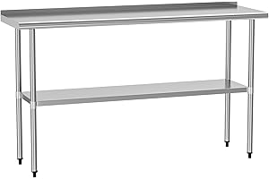 HOCCOT Stainless Steel Table for Prep & Work 18" X 60" inches with Adjustable Shelf and Backsplash, Commercial Workstations, Utility Table in Kitchen Garage Laundry Room Outdoor BBQ