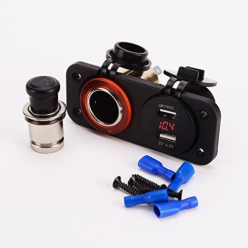 IZTOSS Dual Cigarette Lighter Socket 12V USB 4.2A Adapter digital red volmeter for for Motorcycle Car Boat Marine Carvan