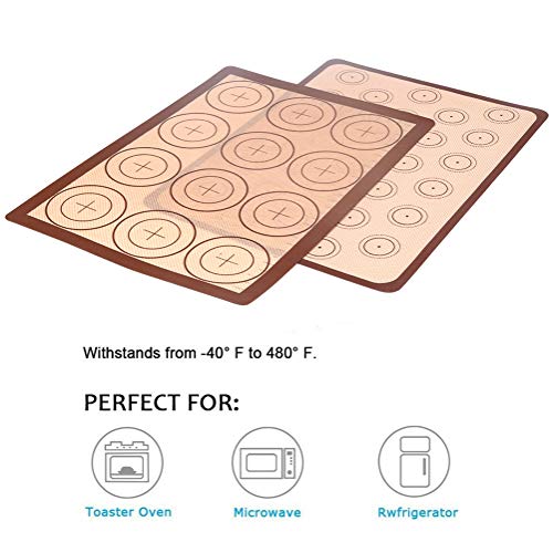 Silicone Baking Mat Set of 2 - Nonstick Silicon Liner Macaron Sheet (Big circle and small circle) for Bake Pans & Rolling with Measurements, Heat Resistant Cookie Sheets for Macaroon/Pastry/Cookie