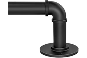 JOYULTRA 1 Inch Industrial Curtain Rods for Windows 48 to 84 Inches, Blackout Wrap Around Curtain Rod, for Indoor and Outdoor, Simple Design, 65 to 105 Inches, Black