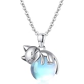 LONAGO Cat Necklace with Birthstone 925 Sterling Silver Cat Pendant Necklace Gift for Women