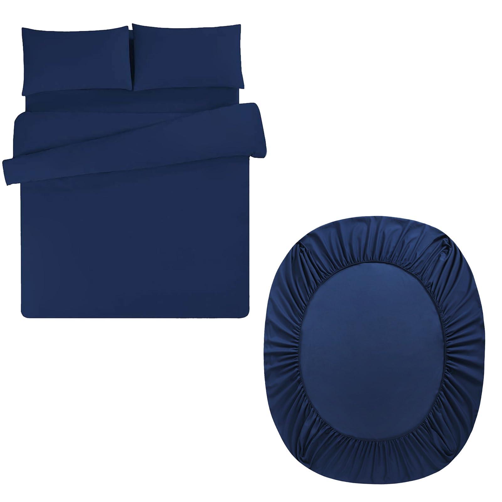 Aisbo Superking Duvet Set with Sheet - Navy Blue 4 Pieces Microfiber Bedding Set for Super King Bed, Includes Duvet Cover, Fitted Sheet and Pillowcases