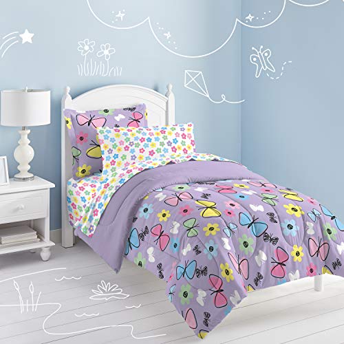 Dream Factory Sweet Butterfly Ultra Soft Microfiber Girls Comforter Set, Purple, Twin