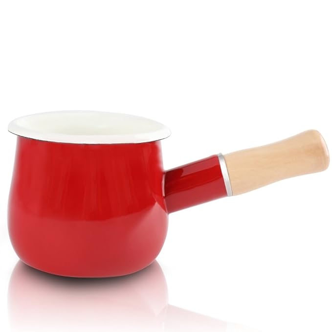 Enamel Milk Pan, Mini Butter Warmer 10cm Enamelware Saucepan Pan