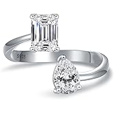 Toi Et Moi Moissanite Ring: 925 Sterling Silver 1.8CT Adjustable Emerald Pear Cut Engagement Ring Wedding Jewelry Gift for Women