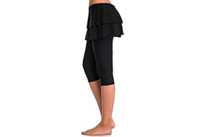Labelar Skirted Swim Capris Women Layered Ruffle Swimming Skirt with Leggings Pants