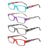 LianSan Readers 4 Pack Spring Hinged Rectangular Reading Glasses Comfort Prescription Eyeglasses L3710