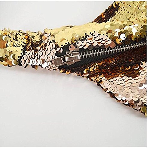 YuKing Unisex Mermaid Sequins Fanny Waist Pack Double Color Beach Waist Bag Casual Sport Outdoor Travel Crossbody Bags (Champagne/Gold) - Thumbnail 3