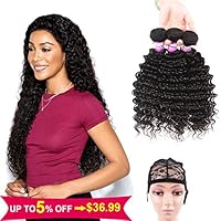 3 BundlesBrazilian Human Hair Deep Wave Hair Bundles Brazilian Wavy Hair Weave 100% Human Hair Extensions 8A Grade Natural Black Color