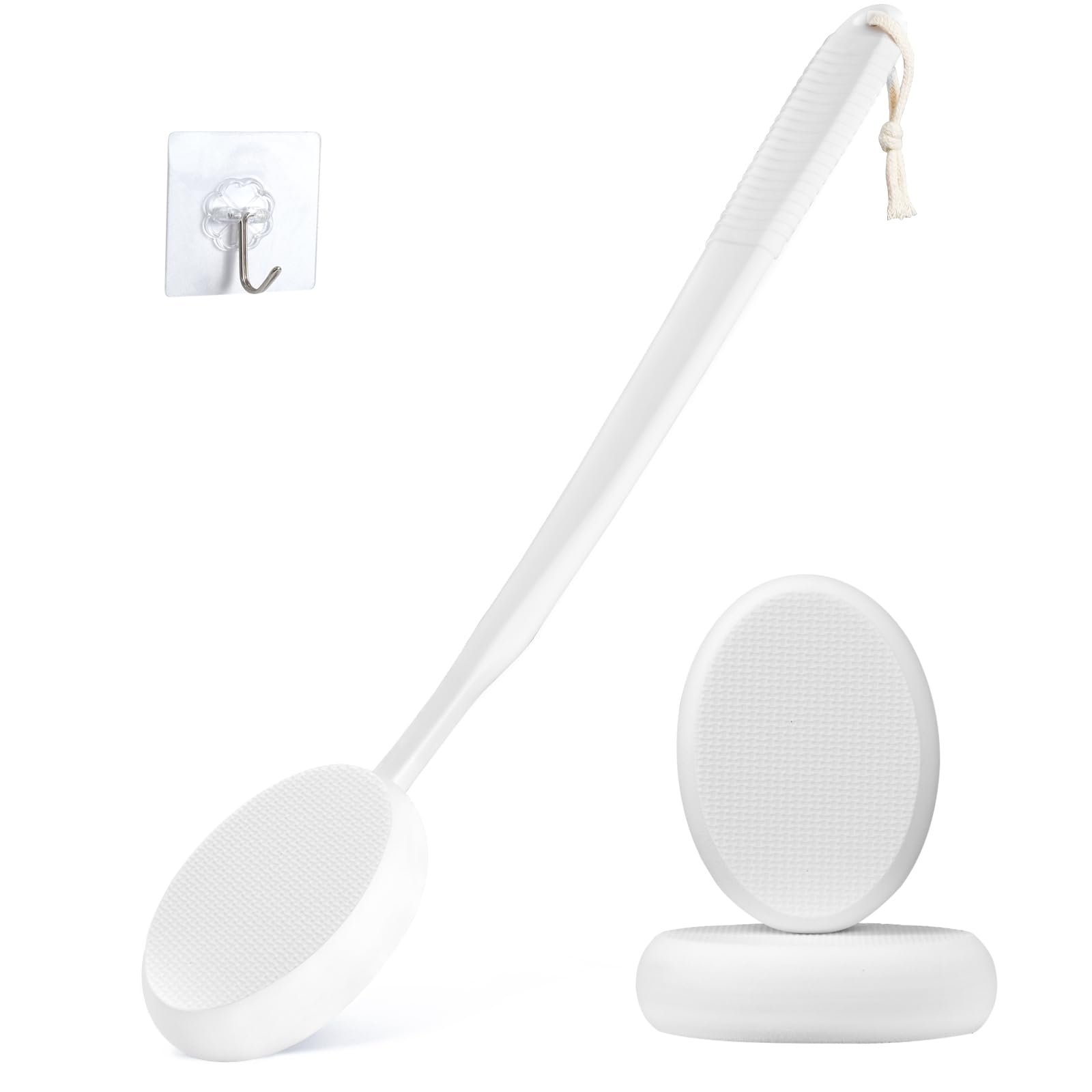 19" Lotion Applicator for Back Long Handle Back Lotion Applicator Self Tan Back Applicator Sunscreen Applicator for Kids Women Mens Cream Brush for Elderly - White
