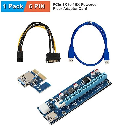 PCIe Riser,ATIVI 6 Pin PCIe 1X to 16X Powered Riser Adapter Card with 60cm USB 3.0 Extension Cable and PCIe to SATA Cable GPU Adapter Ethereum ETH Bitcoin Litecoin Mining Graphics Card