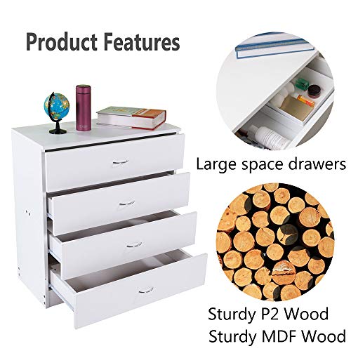 MTFY 4 Drawers Chest, White Wooden Dresser Drawer Storage, Easy to