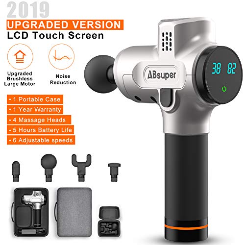 Massage Gun, ABsuper Upgraded Percussion Massager, Deep Tissue Massager with Four Different Heads for Different Muscle Groups, Cordless Handheld Massager for Muscles, Neck, Back, Leg, Shoulder, Hand