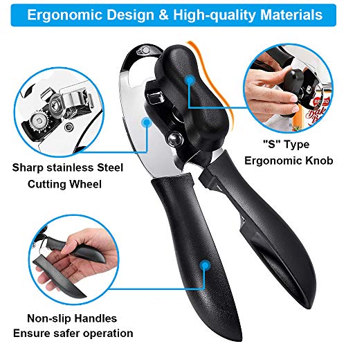 Manual Can Opener Handheld Smooth Edge, CLZWiiN Multifunction 4in1