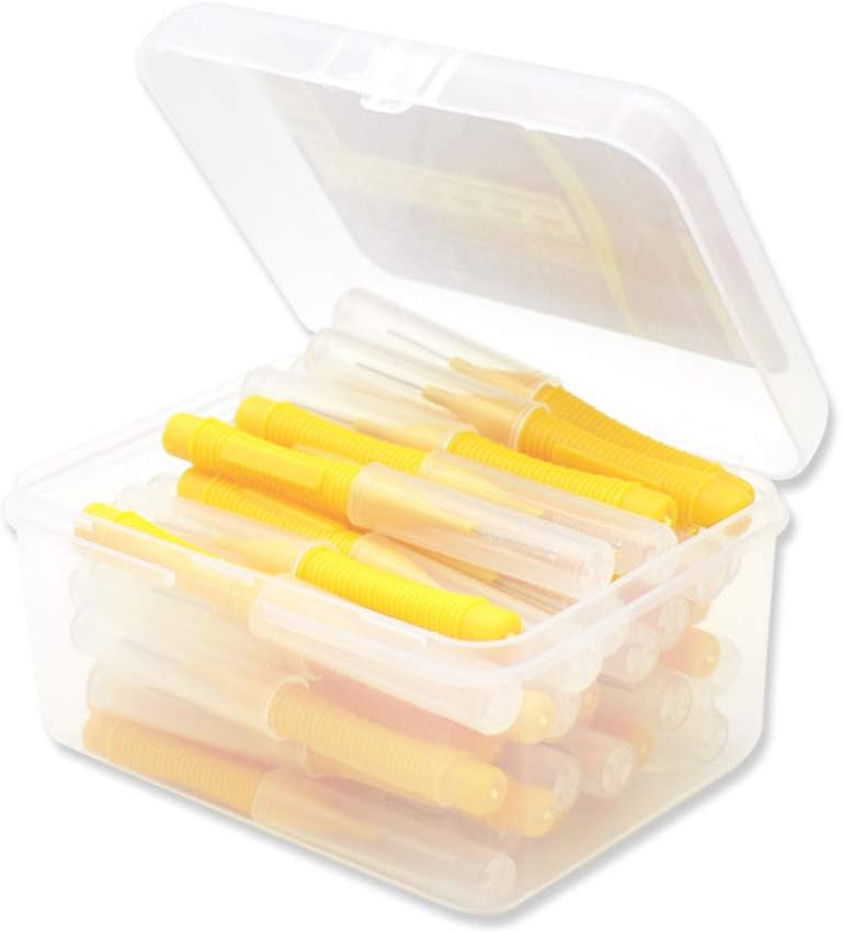 LEVEL GREAT 40pcs Interdental Brush Ultra Fine Toothpick Soft Floss Stick Tooth Floss Head Toothpick Cleaning Tool Yellow 0.4mm