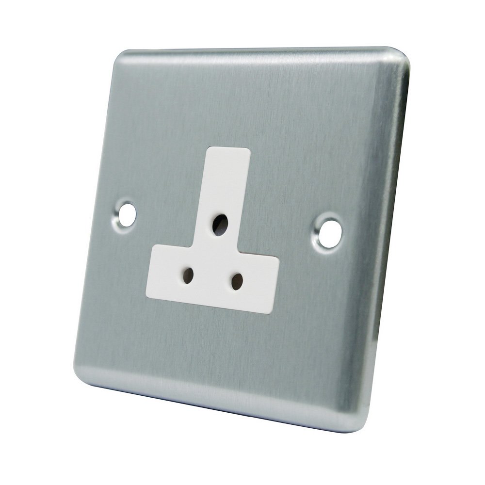AET CSC2ASOCWH Satin Chrome Classical White Insert-2 Amp 1 Gang Round Pin Unswitched Plug Socket, 240 V