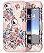 Hocase iPod Touch 7/6/5 Case, Shockproof Heavy Duty Hard Plastic Bumper+Soft Silicone Rubber Hybrid Dual Layer Protective Case for iPod touch 7th/6th/5th Generation - Peony Flowers/Rose Gold