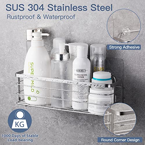 LUXEAR 2 Pack Adhesive Shower Caddy Basket Shelf with Hooks, No
