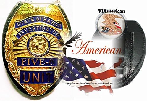VIAmerican - Special Gold Investigator *Big &Thick Extremely Havey Badge with Pin back on Leather Holder + Belt clip + Ball chain *We pay tribute to those who strive to Keep us and our Family Safe