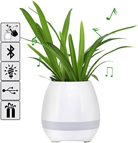 Festival Gift Music Flowerpot Touch Music Plant Piano Music Playing Flowerpot Smart Bloothtooth Wireless Speaker Colorful LED Night Light Lamp For Office Home Decor + Charging Cable (White)