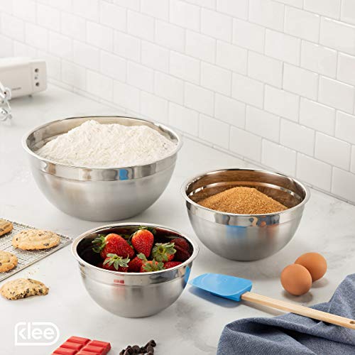 Klee Stainless Steel Mixing Bowls Set of 5 - Mixing Bowls with Airtight Lids for Kitchen - Mixing Bowls with Measurements - Nesting Mixing Bowls Set - Stackable Mixing Bowls for Food Storage