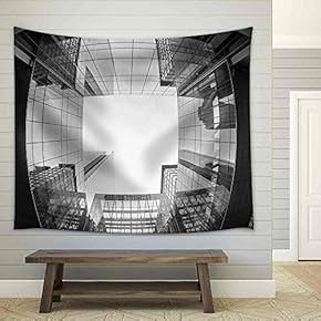 Uptown Charlotte, North Carolina Cityscape Fish Eye View. - Fabric Wall Tapestry Home Decor - 51x60 inches