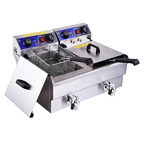 Click Here to See More Images GHP 3000W 23.4-Liter Capacity Dual Tank Stainless Steel Deep Fryer with Timer & Drain