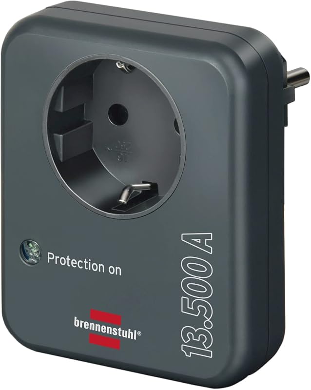 adaptador de enchufe con protección contra sobretensiones hasta 13.500A (protector de sobretensión, adaptador para toma de tierra, enchufe de protección antirayos) antracita
