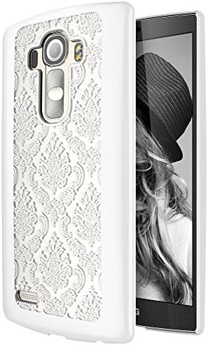 LG G4 Case, G4 Case, SGM (TM) Damask Design Pattern Rubber Coating Ultra Slim Fit Hard Hybrid Case Cover for LG G4 + SGM (TM) Microfiber Cleaning Cloth (White)