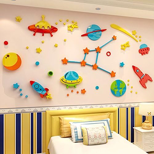 Misslight 3D Kid Room Wall Sticker Outer Space Crystal Acrylic Cartoon Universe Wall Murals Star Wall Decals for Living Room Children Room Baby Nursery Classroom