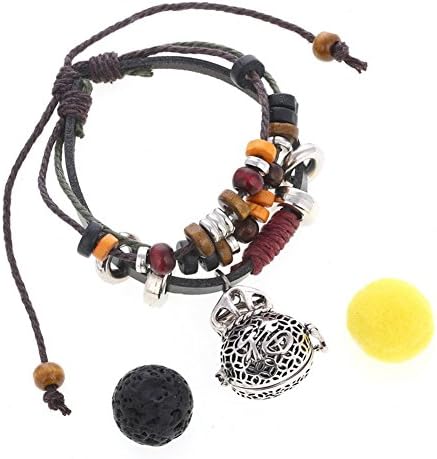 WayOn Lava Stone Bead Leather Bracelet Aromatherapy Essential Perfume Oil Diffuser Locket Charm Adjustable Bracelet
