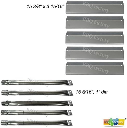 bbq factory® Replacement Brinkmann 810-2545-W, 810-9520-S, 5 Burner Gas Grill Stainless Steel Burners, Stainless Steel Heat Plat - 5 pack