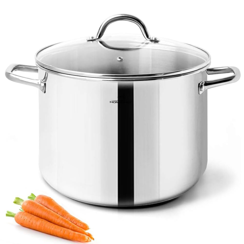 Photo 1 of HOMICHEF Stock Pot 8 Quart with Lid Nickel Free Stainless Steel - Mirror Polished Stockpot 8 QT with Lid - HEALTHY COOKWARE Stockpots 8 Quart - Soup Pot for Induction Cooktop