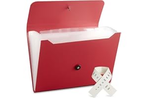 Nicfaec Expanding File Folder with 13 Pockets, Red, Polypropylene, 12.99" x 9.45" x 1.1"
