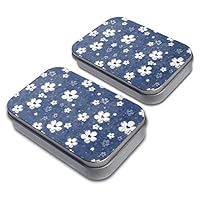 Denim Flowers Decorative Craft Trinket Metal Tin Box Set of 2