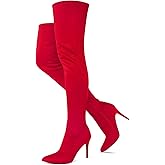 Jiu du Thigh High Boots for Women Pointed Toe Stiletto Over The Knee Boot Suede Side Zipper High Heel Boots