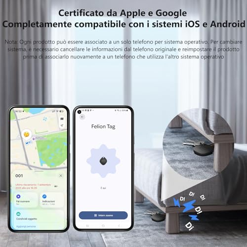 VOCOlinc Smart Tag Tracker Compatibile con Android Google Funzioni Trova o iOS Apple Dov'è App, Bluetooth Localizzatore Trova Oggetti per Chiavi/Portafoglio/Bagaglio/Zaino Borsa, 4 Pezzi Nero