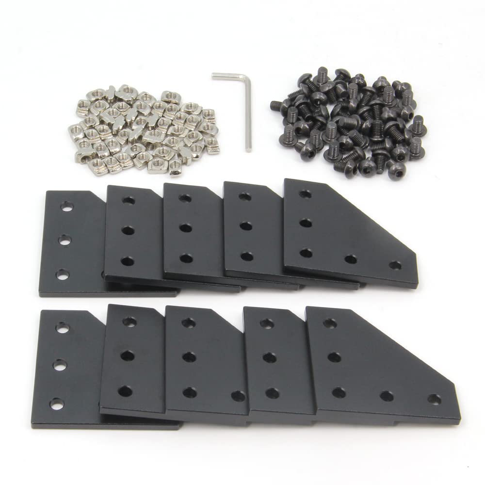 Befenybay 10PCS/Set Black L Corner Bracket Plate with 50PCS M5x8mm Screws and 50PCS M5 T Nuts for 2020 Series Aluminum Profile 3D Printer Frame โ image 1
