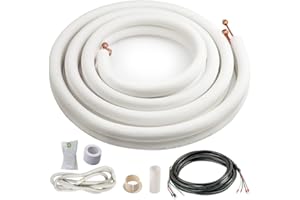 ICOOL 16 Ft. Mini Split Line Set, 1/4" & 3/8" O.D. Twin Copper Pipes, 3/8" Thickened PE Insulated Coil Copper Line for Air Conditioner HVAC Refrigeration and Heating Equipment, with Fittings