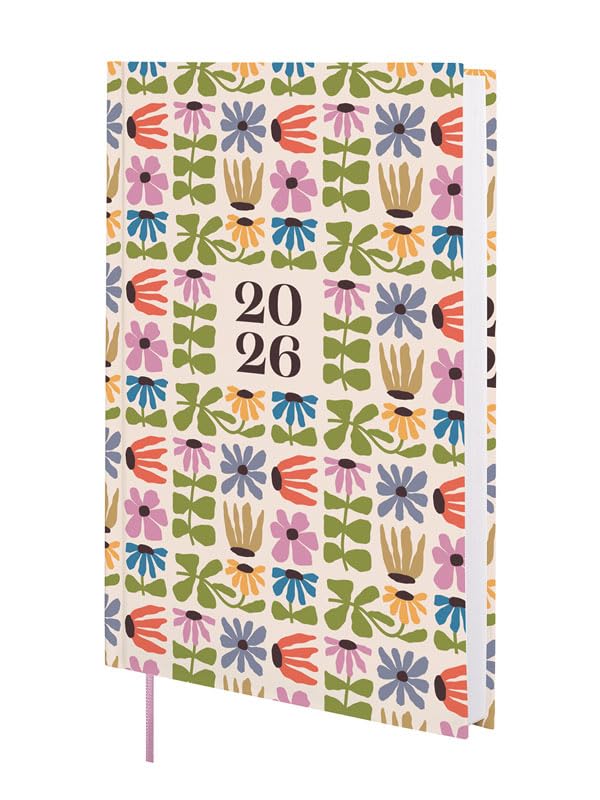 Finocam - Planner 2026 1 Day to View | January - December (12 months) | Annual Planner 2026 with elastic band and knitted tape | Hardcover Porto Design - Dusty pink - International