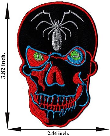"Black - Red Skull Spider Head Hot Biker Motorcycle Rock Punk Logo Halloween Patch" Iron on Patch 3.82"x2.44" Appliques Hat Cap Polo Backpack Clothing Jacket Shirt DIY Embroidered Iron on / Sew on Patch