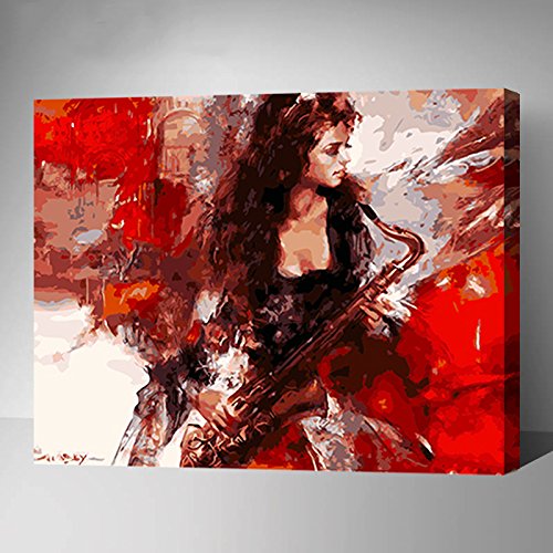 MADE4U [Dance and Musical Series] [20"] [Thicker (1")] [Wood Framed] Paint by Numbers Kit with Brushes and Paints (Saxophone GX9129)