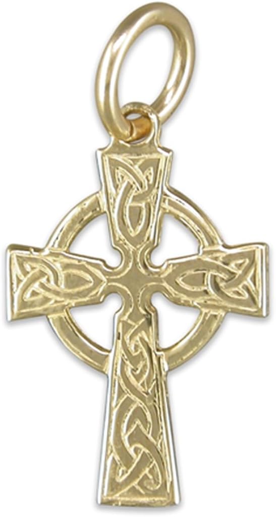 Mens 9ct Gold Small Celtic Cross Pendant On A 30 Inch Curb Necklace