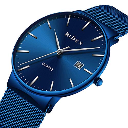 Men's Minimalist Analog Quartz Wrist Watches with Deep Blue Stainless Steel Mesh Watch Band Date Calendar Men's Minimalist Analog Quartz Wrist Watches with Deep Blue Stainless Steel Mesh Watch Band Date Calendar